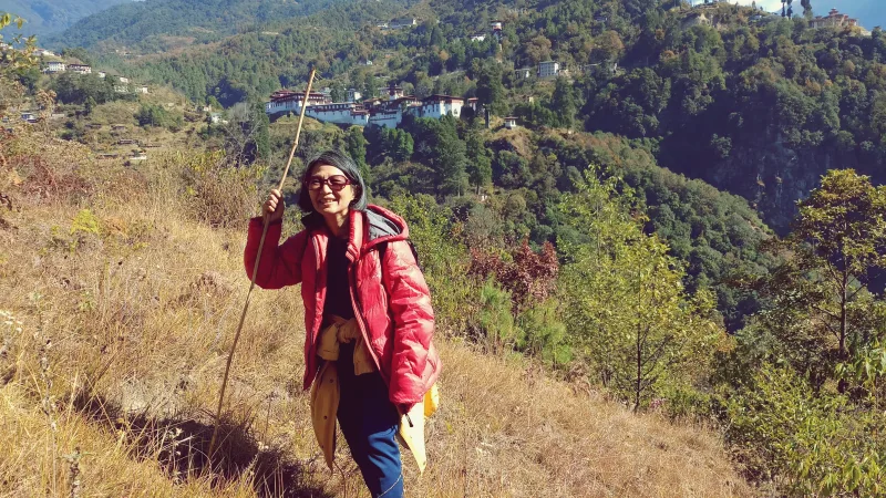Solo traveler from Korea hiking through Bhutan