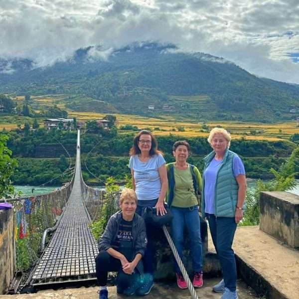 Female travellers from Poland at Punakha Suspension bridge